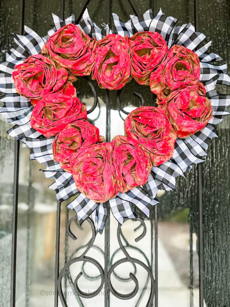 front view of Paper Rose Valentine Wreath