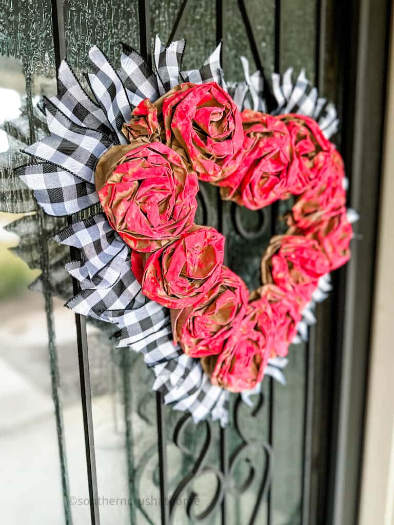 angle view of Paper Rose Valentine Wreath