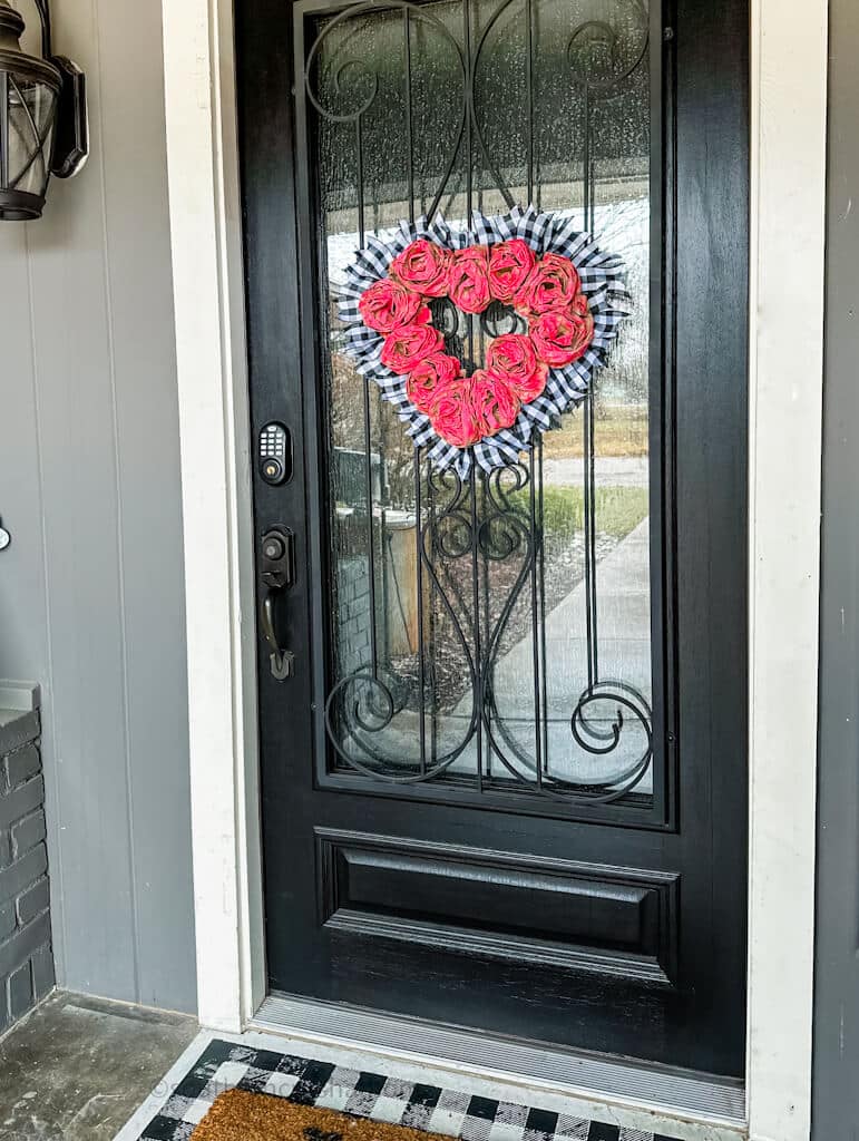 Paper Rose Valentine Wreath on front door