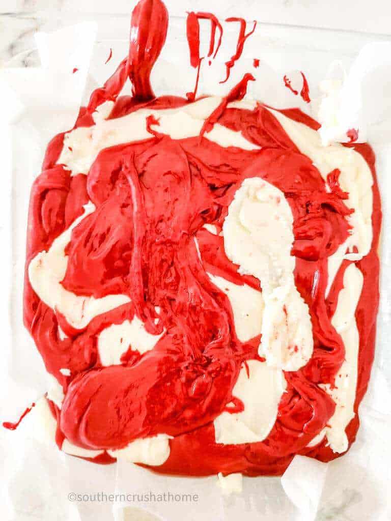 mixing Red Velvet Fudge