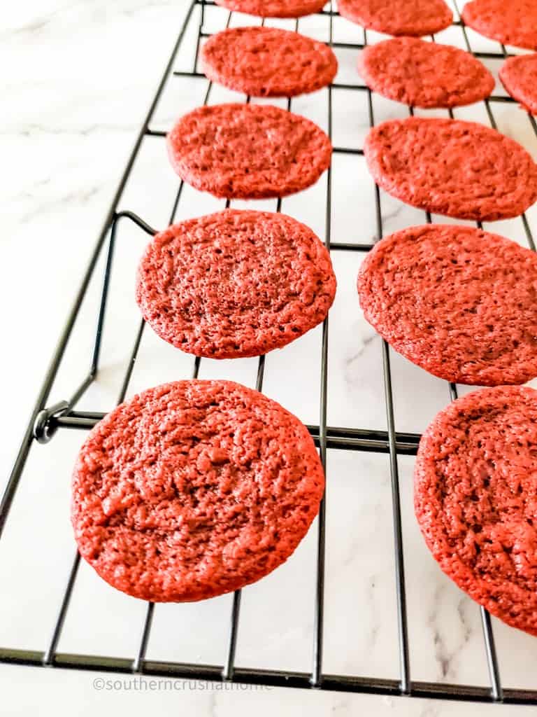 Red Velvet cookies on cooling rack