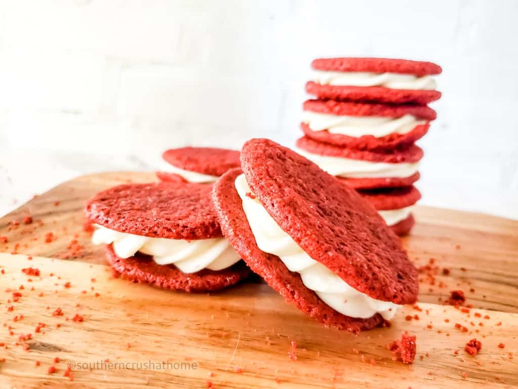 landscape styled Red Velvet Whoopie Pies