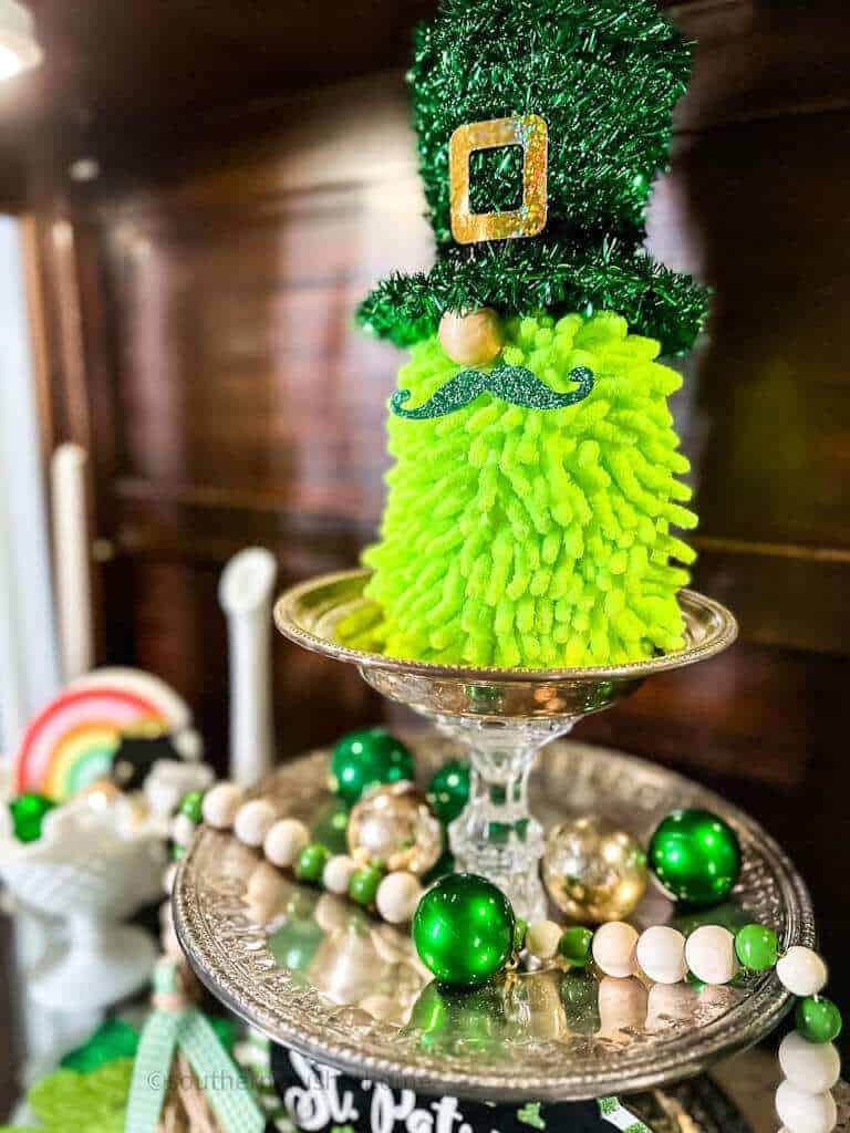 St Patrick’s Day Leprechaun Gnome DIY in china hutch