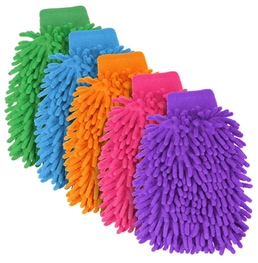 multicolored car wash mitts