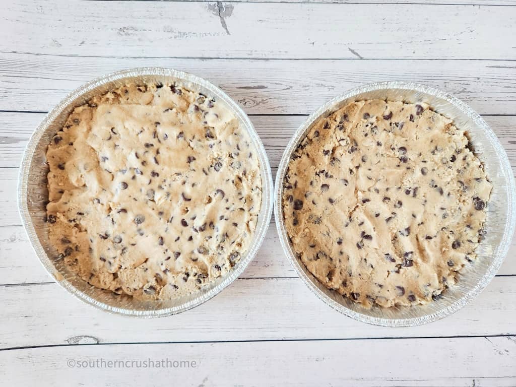 Birthday Cookie Cake dough in pans