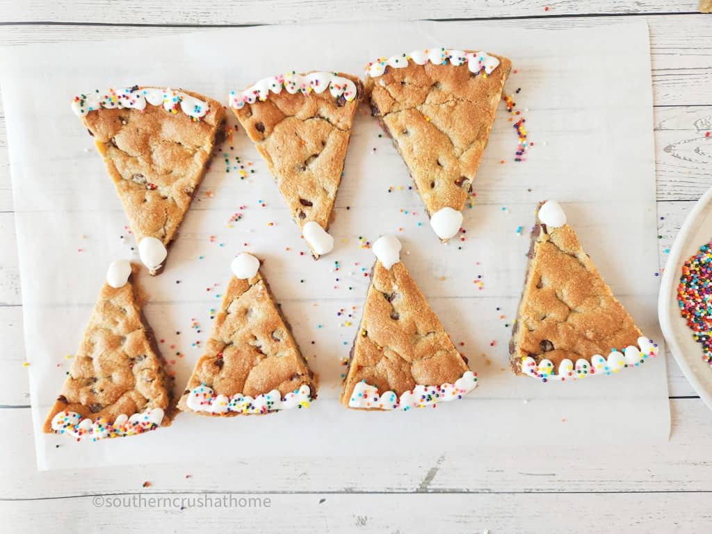 decoratee Birthday Cookie Cake slices on baking sheet