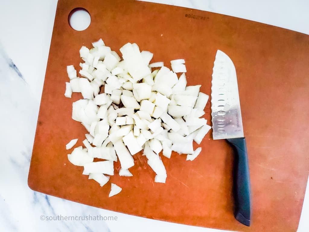 diced onion on cutting board