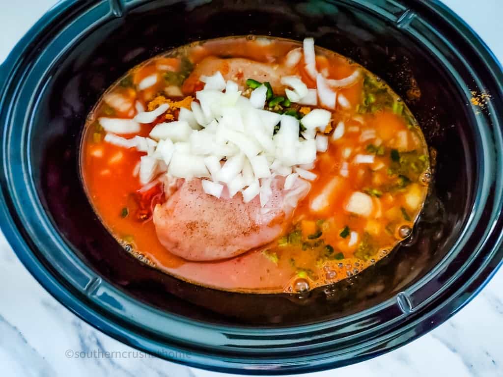 ingredients for Chicken Taco Soup in crockpot