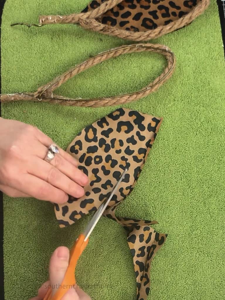 cutting out bunny ear shape from scrap fabric