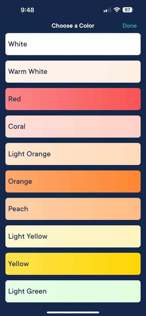 color choices on the Hatch sound machine