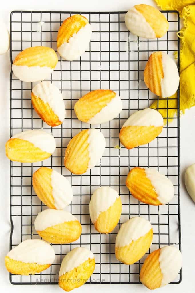 Madeleine Cookies scattered on a cooling rack