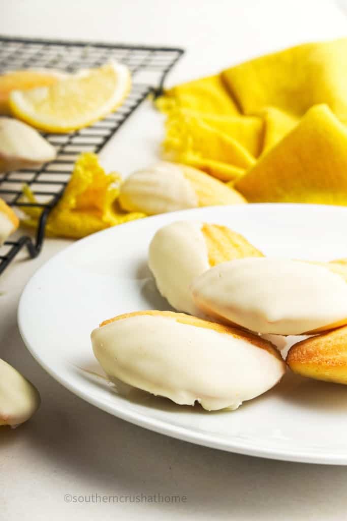 white chocolate dipped Madeleine Cookies