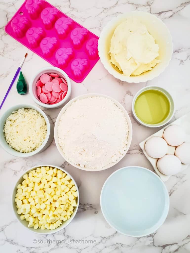 ingredients for bunny butt easter cupcakes