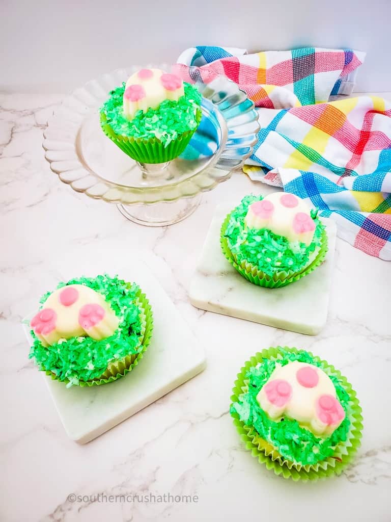 several bunny butt easter cupcakes