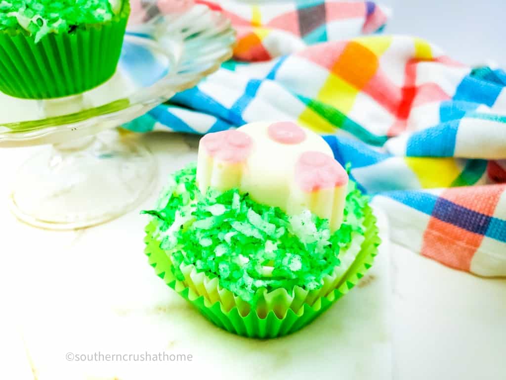 landscape view of bunny butt easter cupcakes