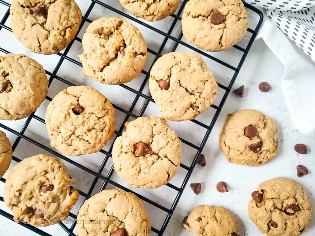 overhead view of cake mix chocolate chip cookies