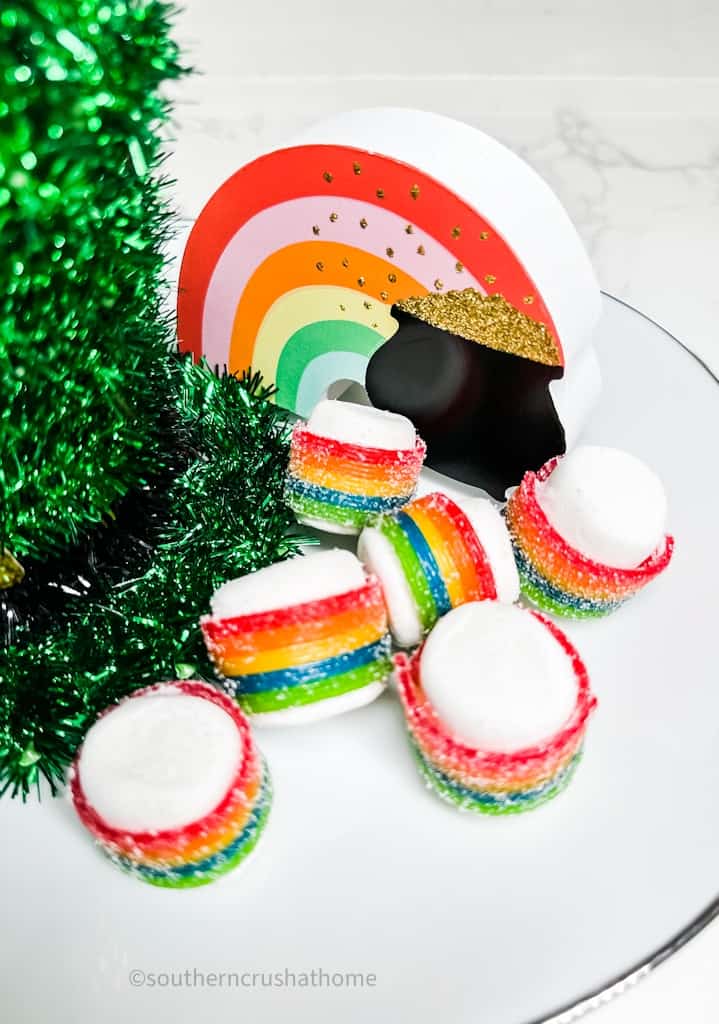 rainbow marshmallow treats with cute rainbow sign