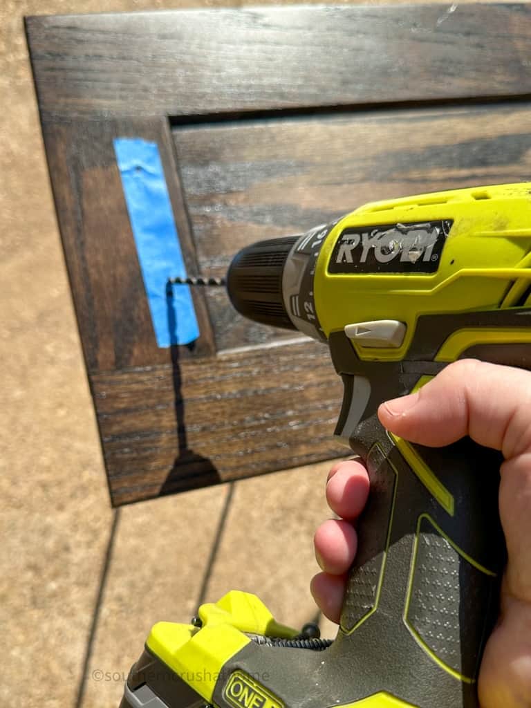 drilling holes in wooden ottoman tray for handles