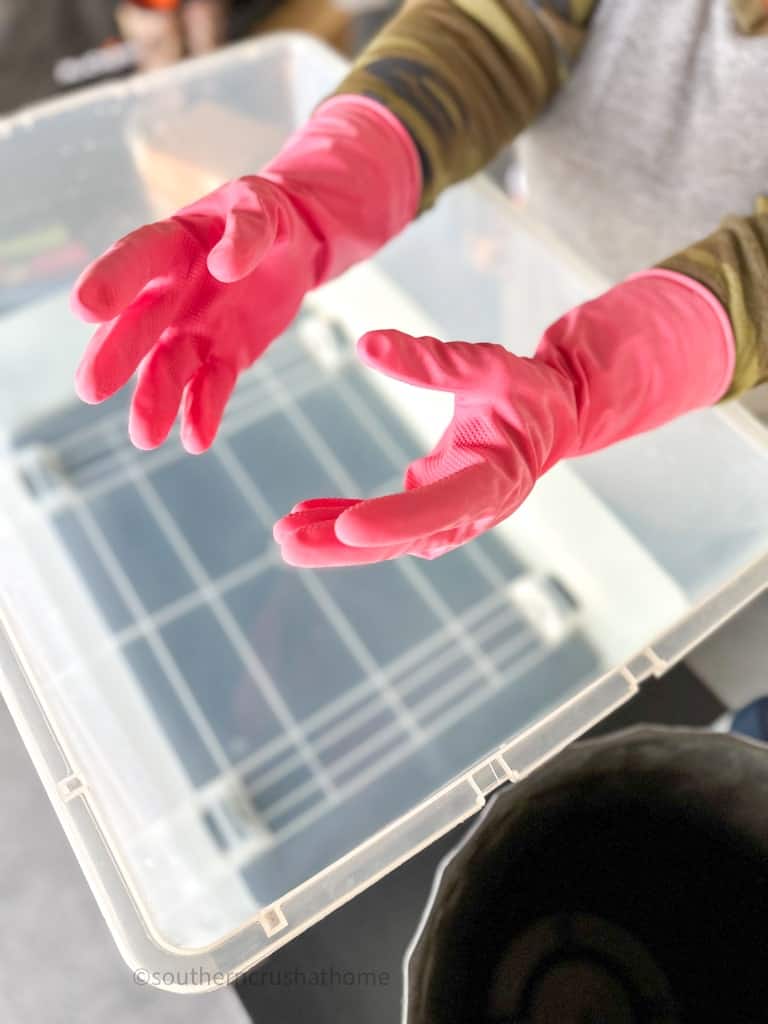 pink protective gloves