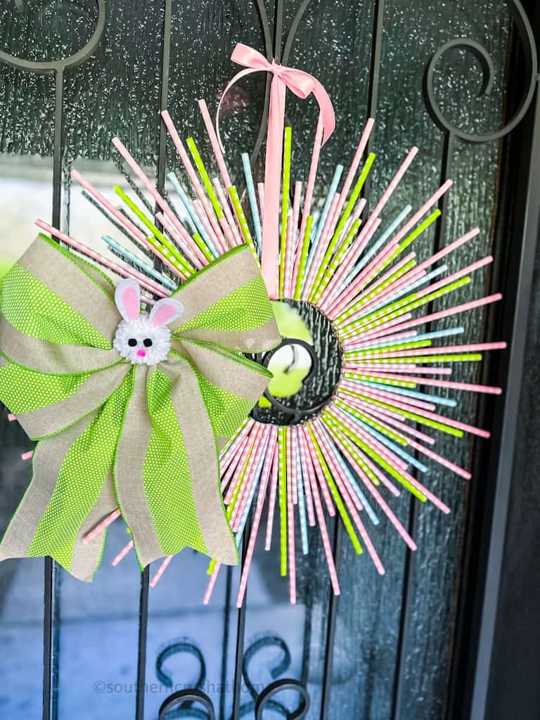 Spring Wreath using Paper Straws with bunny bow