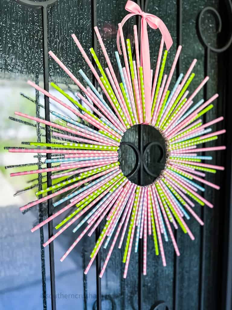 side view of Spring Wreath using Paper Straws