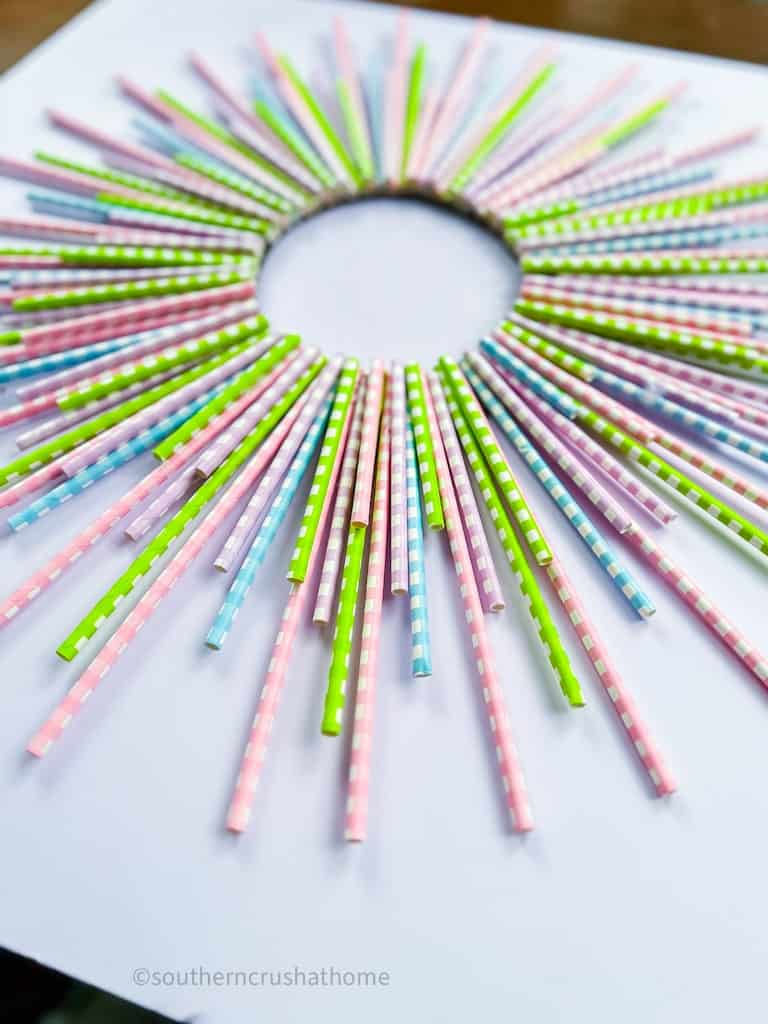 flay lay of Spring Wreath using Paper Straws