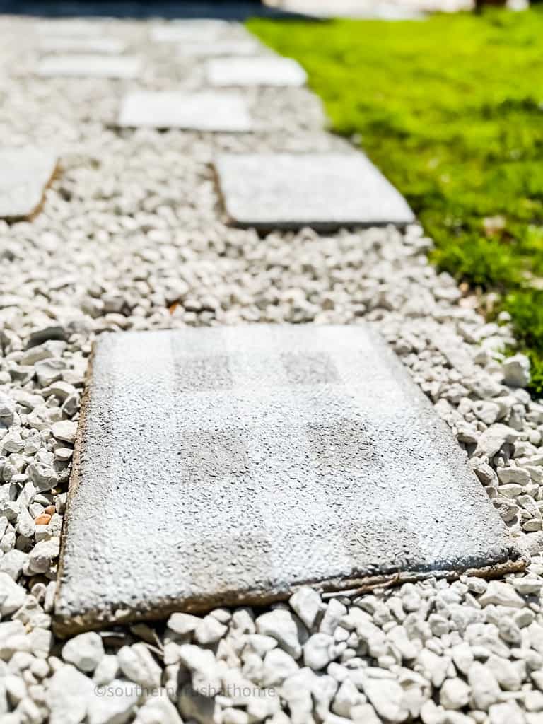 close up view of stenciled walkway pavers