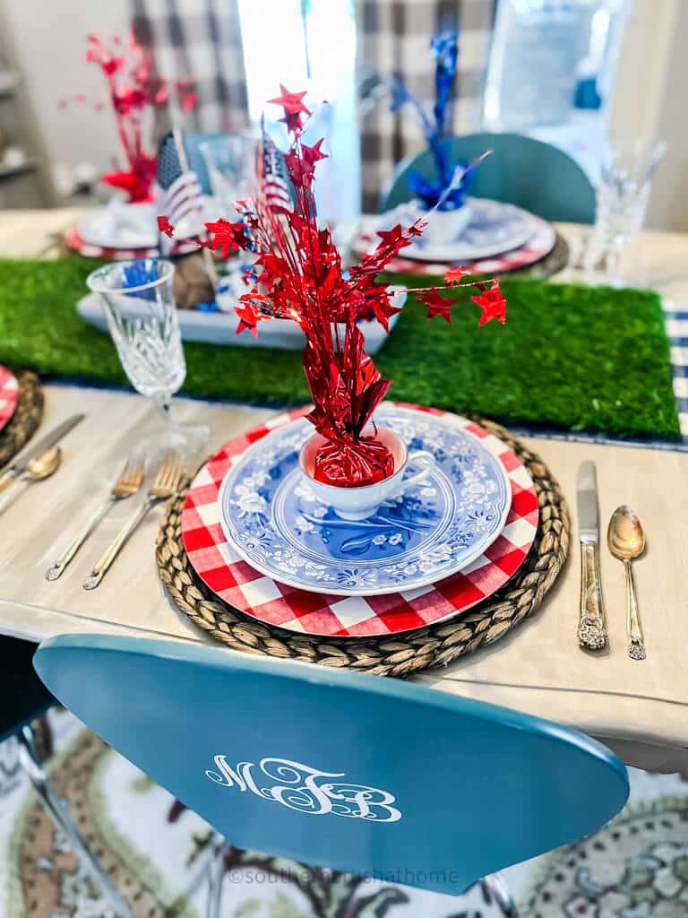 red white and blue table setting