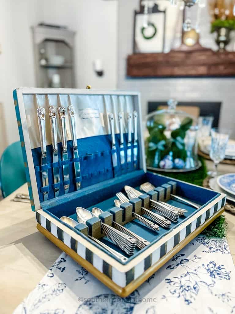 another view of whimsical silverware organizer opened