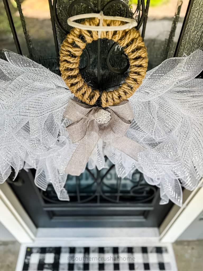 overhead view of Angel Wings Deco Mesh Wreath