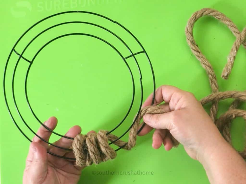 tucking rope in wreath form