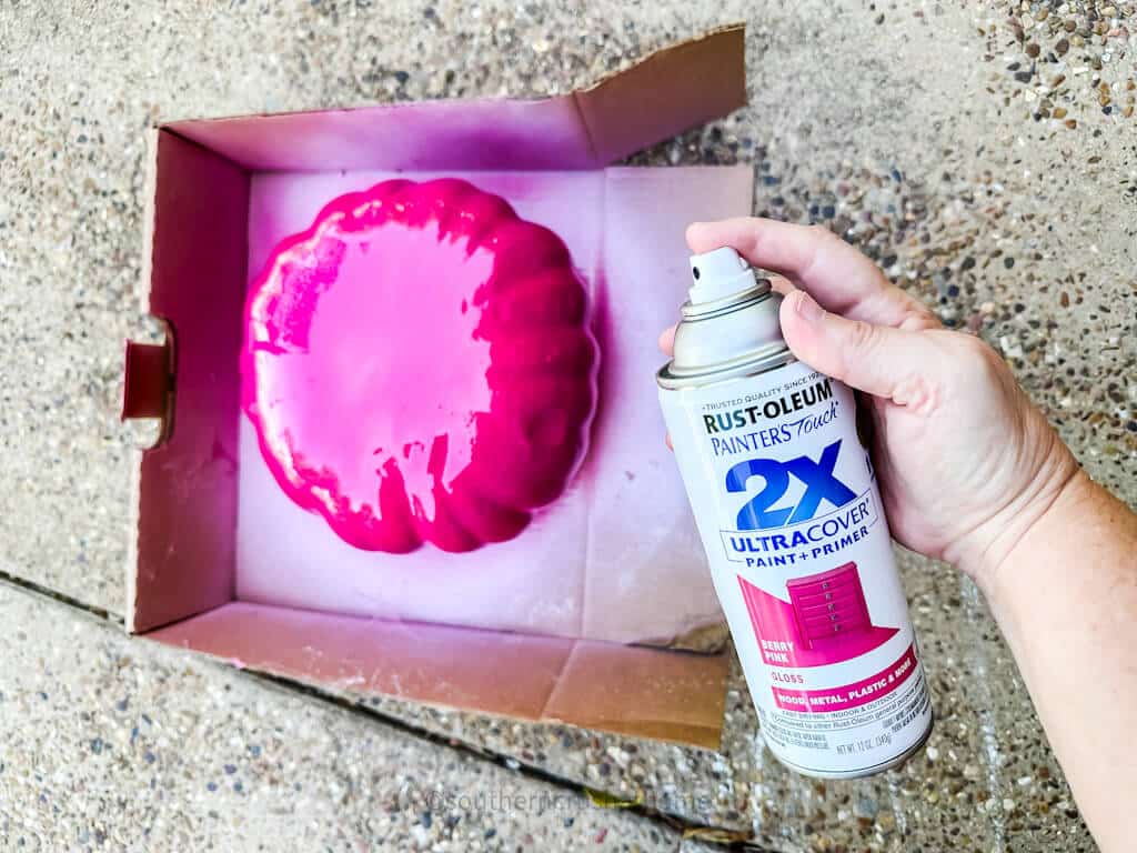spray painting barbie pink pumpkins