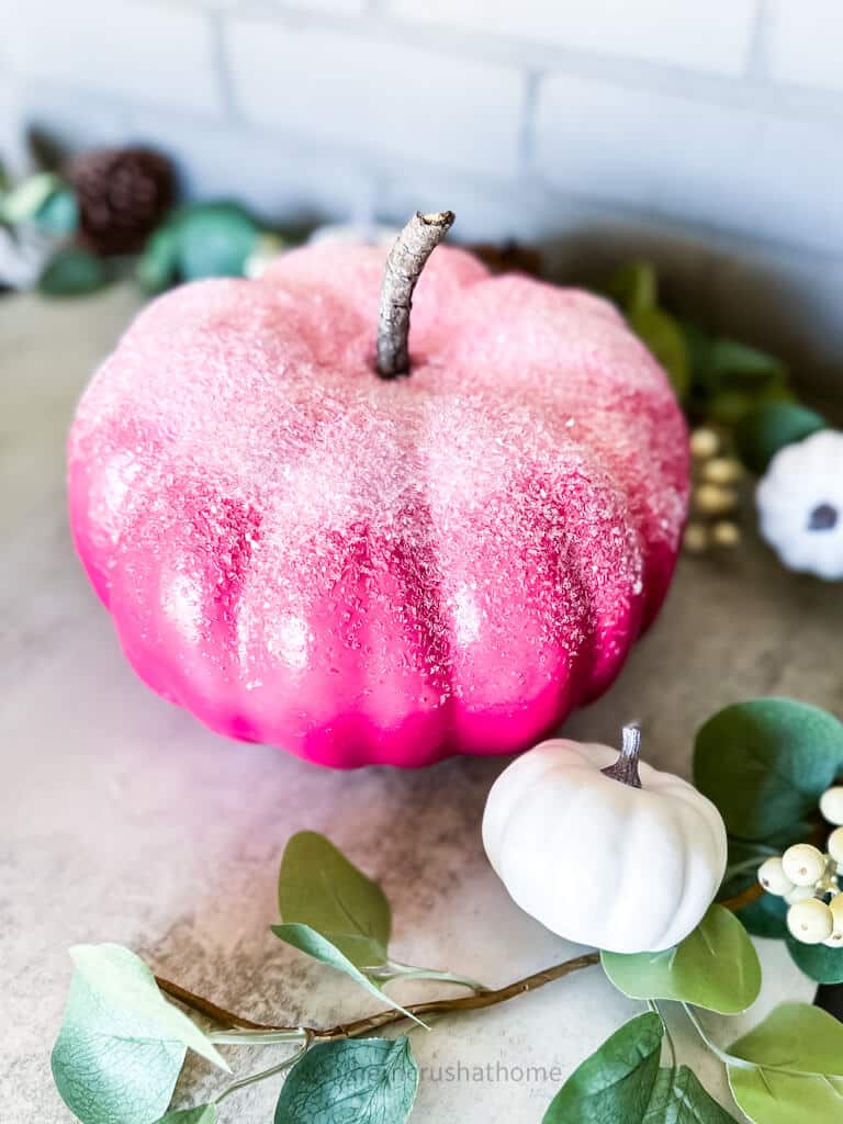 overhead view of Barbie pink pumpkin with diamond dust