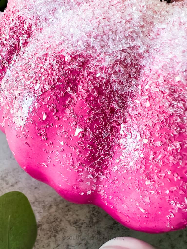 diamond dust up close on Barbie pink colored pumpkin