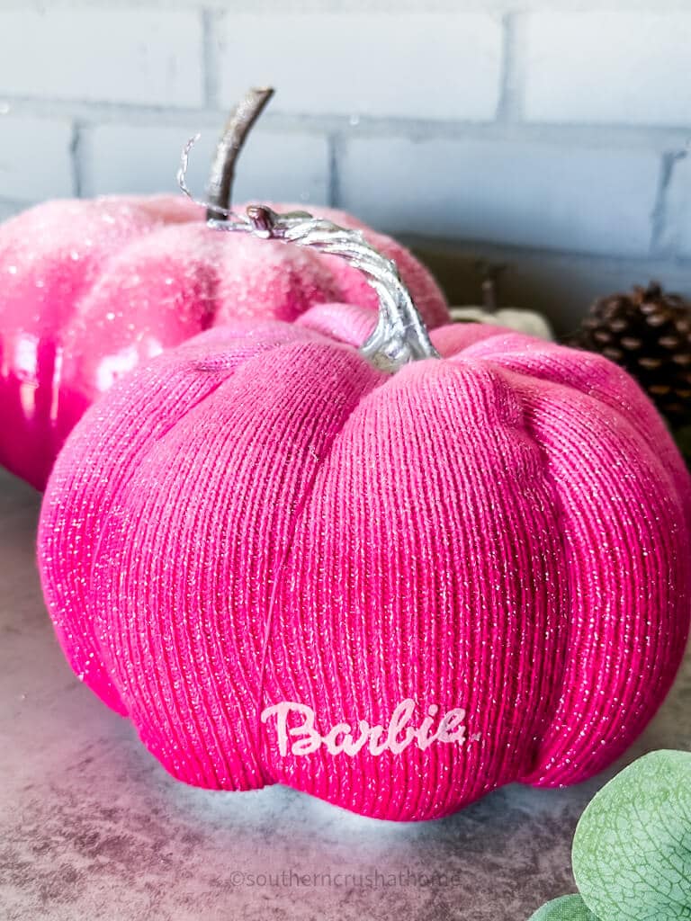 Barbie Pink Pumpkin decorating ideas final pumpkins up close