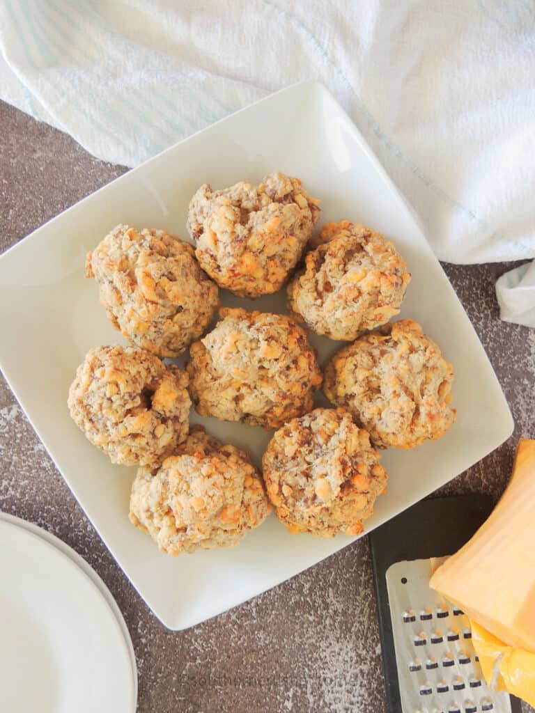 Bisquick Sausage Balls arranged on a platter