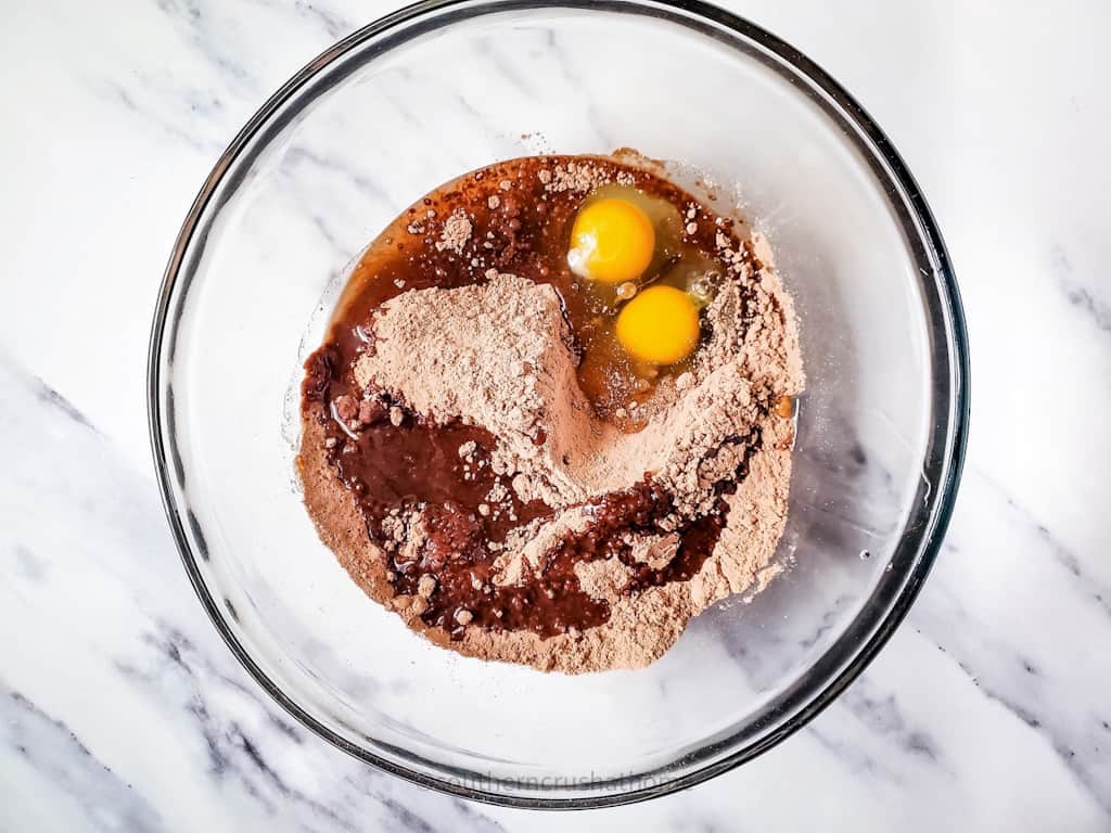 mixing Brownie Mix Cookie ingredients