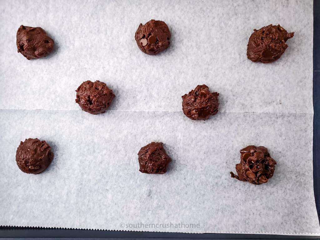 Brownie Mix Cookie dough on baking sheet