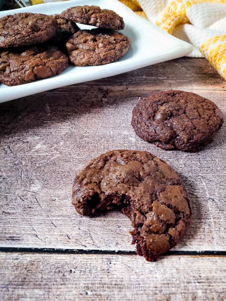 close up of bite out of a Brownie Mix Cookie