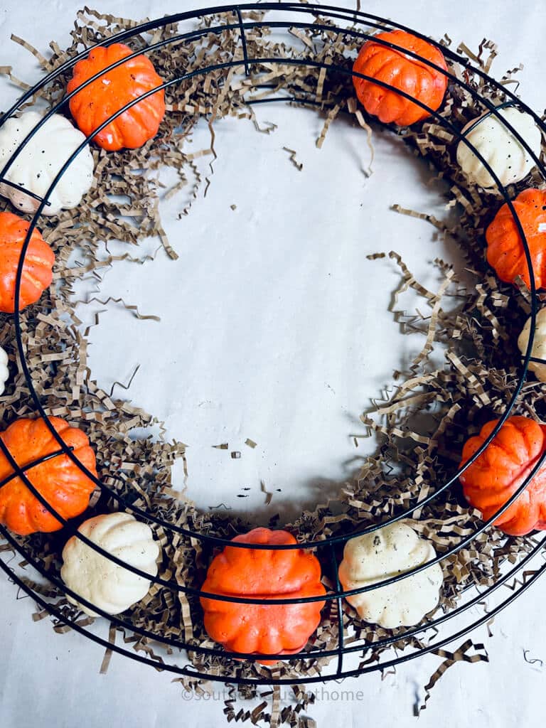 in process Dollar Tree Pumpkin Wreath