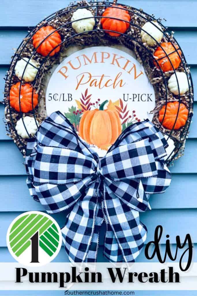 Easy Dollar Tree Pumpkin Wreath with Pumpkin Patch Sign