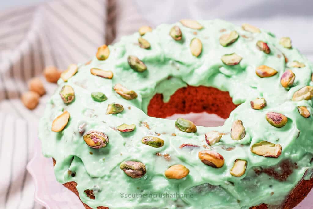 close view of pistachio cake