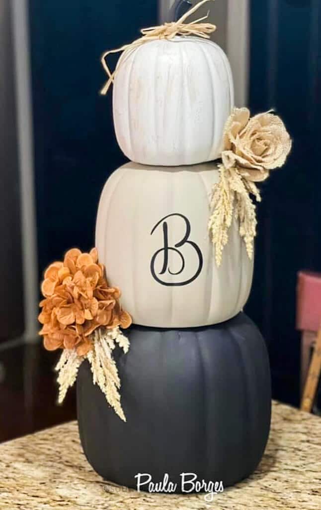 single letter monogram pumpkin stack with sola wood flowers