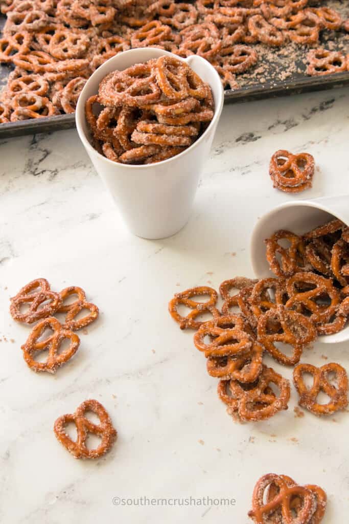 scattered cinnamon sugar pretzels