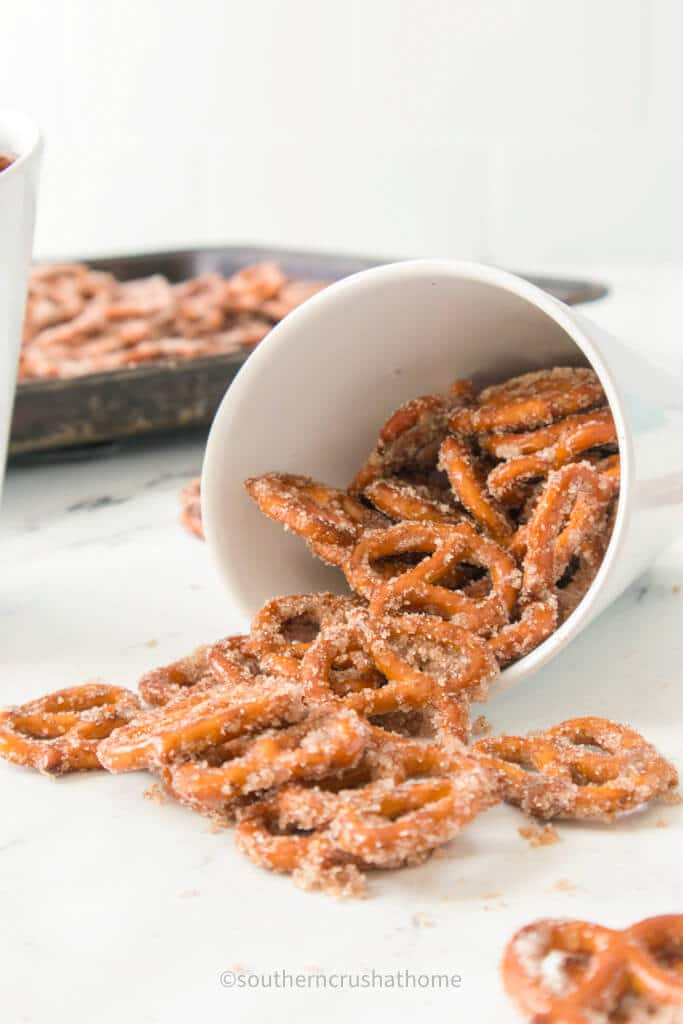 spilled cup of cinnamon sugar pretzels