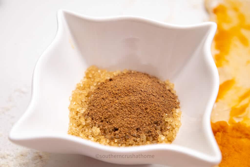 small bowl of cinnamon sugar and nutmeg