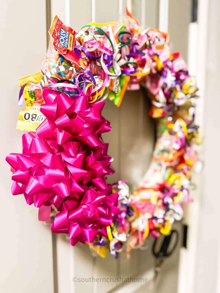 close up of gift bows on halloween wreath