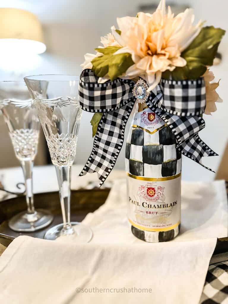 final hand painted buffalo plaid champagne bottle gift idea