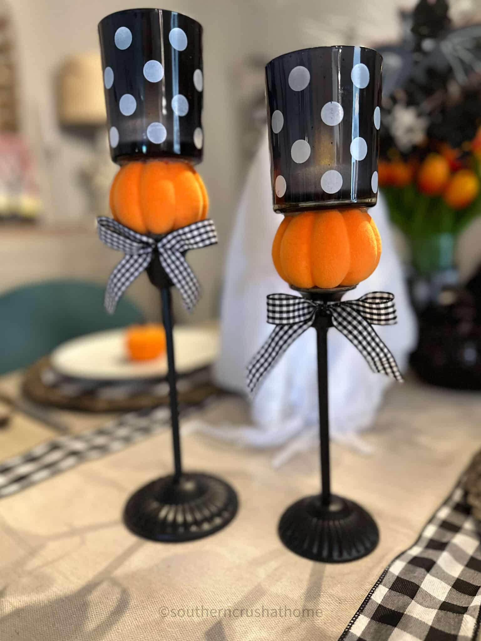 view of DIY Halloween Pumpkin Candle Stick Holders
