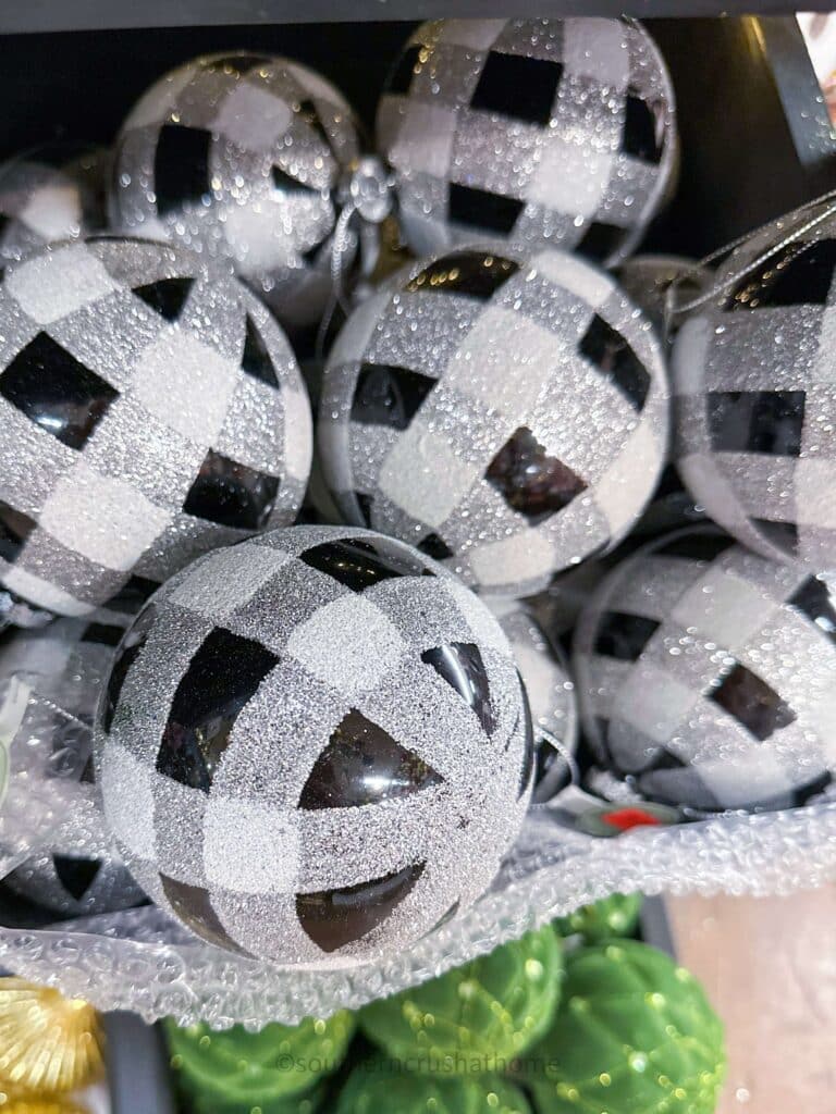 black and white check ornaments